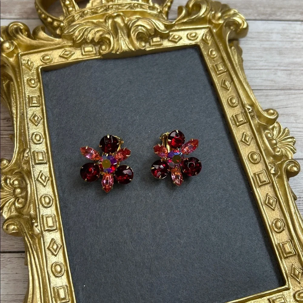 Beau Jewels Vintage Floral Crystal Clip On Earrings